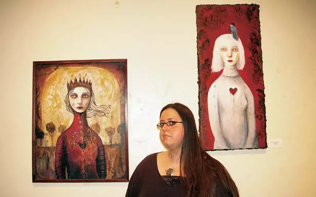 Felicia Olin between Queen Jane Approximately and Make a Little Birdhouse in Your Soul at ArtBeats. - PHOTO BY DAVID HINE