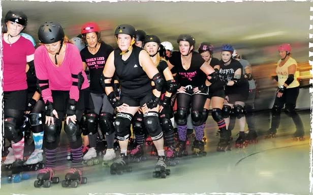 This is the “pack.” A “jammer” has to skate through the pack in order to score points. - PHOTO BY TREVOR MILLER