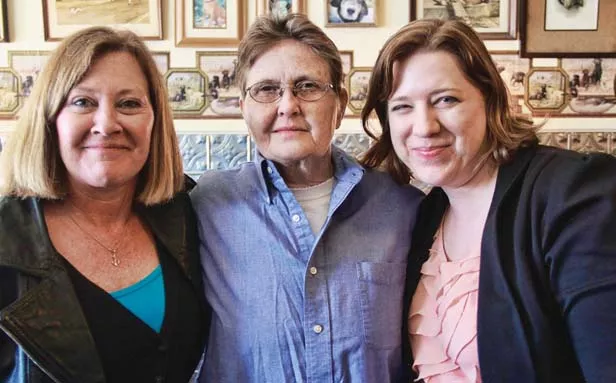 Peggy Jo Jackson, center, celebrates her release from prison after nearly 26 years. Also pictured are Rhonda Keech (left), case coordinator, and Erica Nichols Cook (right), staff attorney. Both work for the Illinois Innocence Project. - PHOTO BY MANDY ALTMAN