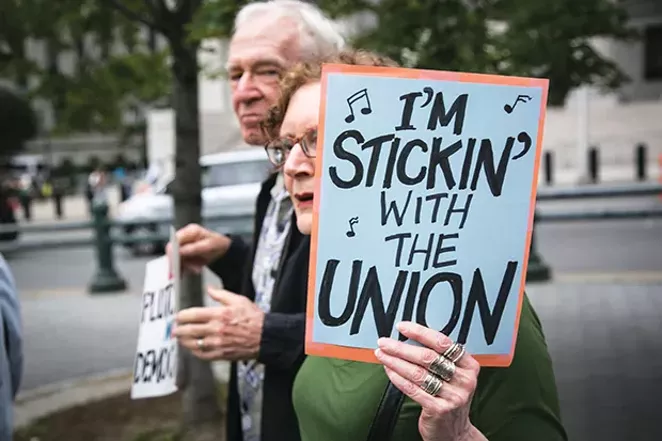 Union activists and supporters in New York City rally June 27 against the Supreme Court's ruling in the Janus v. AFSCME case. - PHOTO BY KARLA ANN COTE/NURPHOTO/SIPA USAW