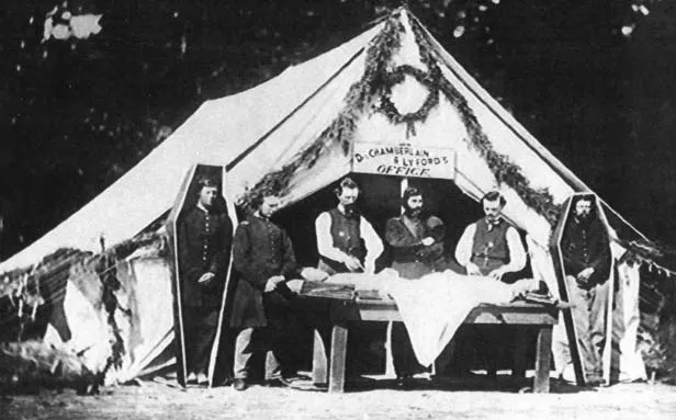 Embalmers traveled from battlefield to battlefield, setting up shop. Prices ranged from $30 for an enlisted man to $80 for an officer.