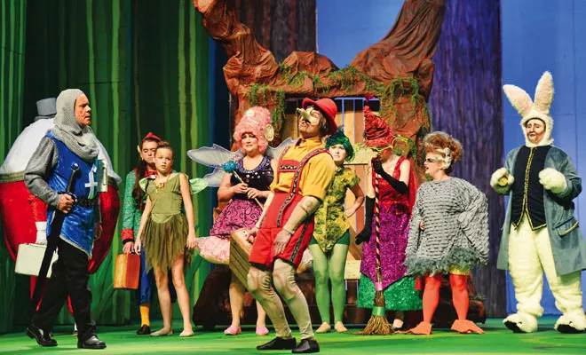 Pinocchio (Luke Petersen, center) performs, surrounded by other fairytale creatures. - PHOTO BY DONNA LOUNSBERRY