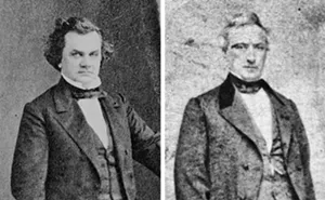 Stephen A. Douglas (left) and John T. Stuart’s (right) fight for Congress turned physical at a debate in Springfield during the summer of 1838.