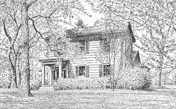 Spaulding Orchard farmhouse was built in the 1830s and has been Glatz’s home for 30 years. - ILLUSTRATION BY WM. CROOK