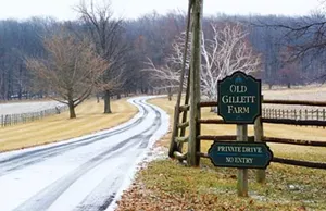 A sign marks the entrance to Old Gillett Farm, a seventh-generation family farm still owned by descendents of John Dean Gillett, once known as "Cattle King of the World."