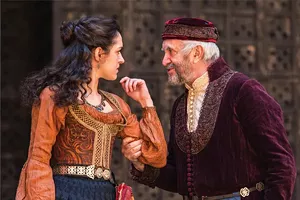 Phoebe Pryce as Jessica and Jonathan Pryce as Shylock in the Shakespeare’s Globe production of The Merchant of Venice, directed by Jonathan Munby, featured at Chicago Shakespeare Theater as part of Shakespeare 400 Chicago, Aug. 4–14. - PHOTO BY MANUEL HARLAN.