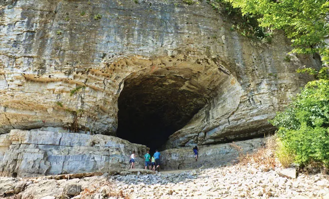 Reputedly once a hangout for gangs of river pirates, the large cavern along the Ohio River is the main attraction at Cave-in-Rock State Park in Hardin County. The park also has a restaurant, cabins, campsites, trails and scenic views. - PHOTO BY BRENT BOHLEN
