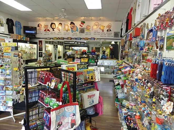 Popeye memorabilia fills Spinach Can Collectibles, a museum and gift shop in Chester, home of Popeye creator Elzie Segar.