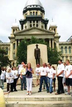 Michelle Weidner (middle) speaks out in support of the release of Pamela Jacobazzi during a protest outside the Illinois Statehouse on Saturday, June 23. - PHOTO COURTESY OF SUSAN THANETOHN
