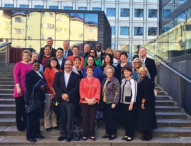 Cinda Klickna, third from right, front row, was part of a delegation comprising presidents of state affiliates of the National Education Association.