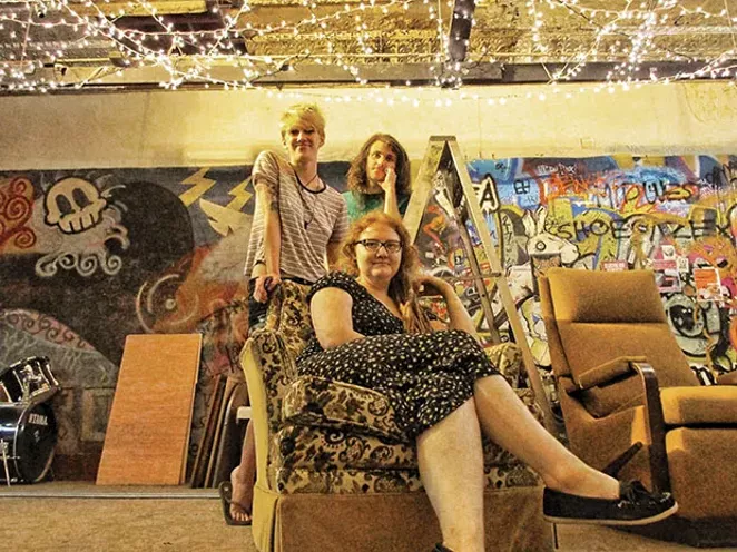 Alex Martin (seated) with Julia Mitchell and Keegan Otwell, leads in the Absurdist People’s Theater’s 2016 production of Who’s Afraid of Virginia Woolf? - PHOTO BY RACHEL OTWELL, COURTESY OF ILLINOIS EDITION