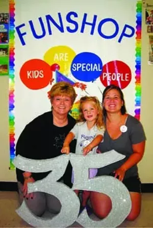 From left are Sharon Entwistle, Aurora Vanmetre and Mary Vanmetre. Funshop marks its 35th anniversary Sat., Aug. 6, 5-8 p.m. at Nelson Center in Lincoln Park.