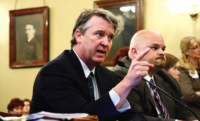 Illinois state Rep. John Bradley, D-Marion, testifies in support of his bill to regulate fracking before a legislative committee in May. The bill became law and is currently being implemented by the Illinois Department of Natural Resources. - PHOTO BY PATRICK YEAGLE