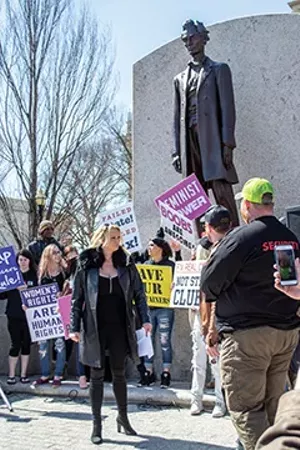 Over the years Springfield's bronze Lincoln has watched protests on many issues. And now the pole tax. - PHOTO BY JERRY NOWICKI, CAPITOL NEWS ILLINOIS