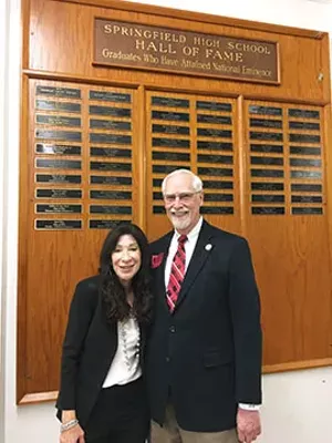 Pamela Cohen Hirsch, the most recent member of the Springfield High School Hall of Fame, with Rich Berning, fellow SHS classmate who nominated her for the award. - PHOTO COURTESY KAREN WITTER
