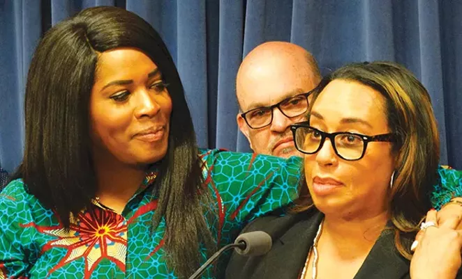 Rep. Jehan Gordon-Booth (left) and Sen. Toi Hutchinson, key sponsors in their respective chambers of a bill to legalize recreational marijuana in Illinois, speak at a news conference Thursday at the Capitol to discuss what passage of the bill would mean t - PHOTO CAPITOL NEWS ILLINOIS PHOTO BY PETER HANCOCK