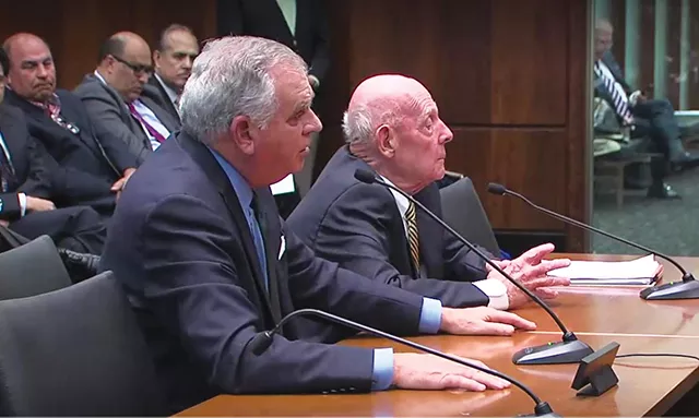 Former Republican congressman and U.S. Transportation Secretary Ray LaHood testifies before an Illinois Senate committee Monday in Chicago in favor of an increase to the state’s motor fuel tax. He and former downstate newspaper publisher Tom Oakley - PHOTO COURTESY BLUEROOMSTREAM