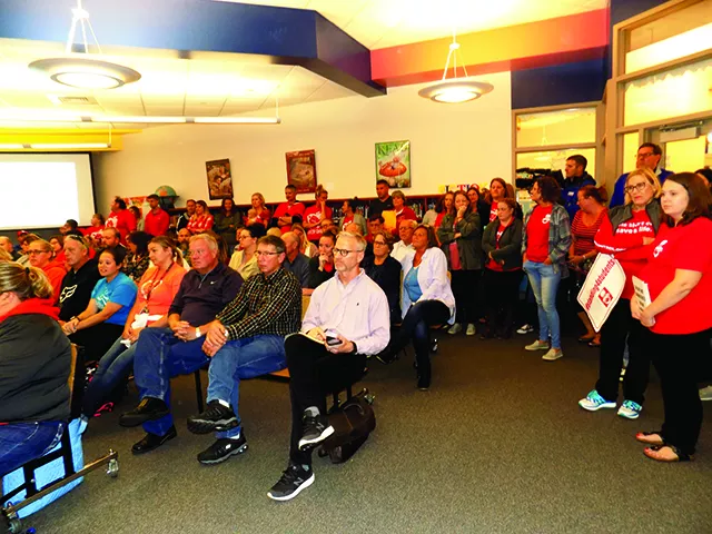 Supporters and detractors of superintendent Adam Ehrman pack last week's meeting. - PHOTO BY BRUCE RUSHTON