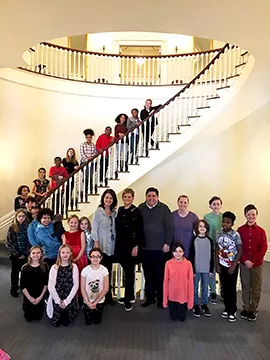 Last January Elizabeth Marcy’s fourth- and fifth-grade art club from DuBois school took a trip to the Governor’s Mansion to view an exhibit called “Art of Illinois.” The students were surprised with a visit from Gov. JB Pritzker - PHOTO COURTESY DISTRICT 186 PUBLIC SCHOOLS