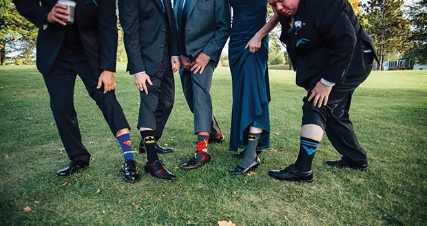 Members of Tom Campbell and Jackie Beauchamp’s wedding party incorporated superheroes into their attire. - PHOTO BY ELOUISE PHOTOGRAPHIE