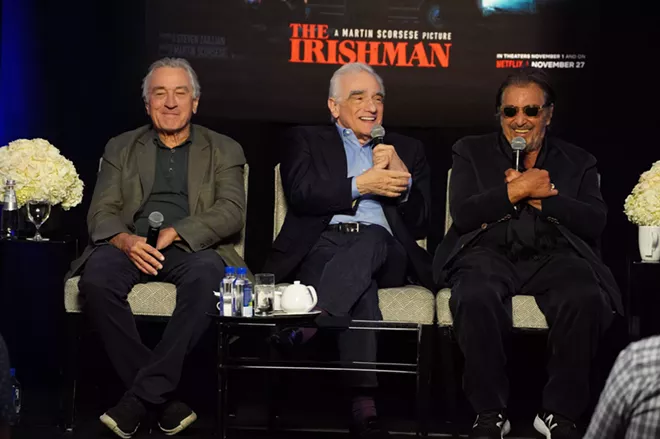 Robert De Niro, Martin Scorsese & Al Pacino at the press conference for the Netflix film The Irishman.