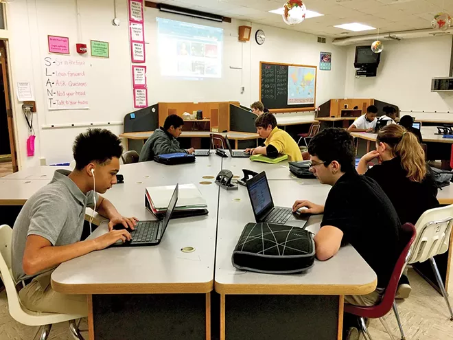 A Grant Middle School current events class. Future public school classes are to include the roles and contributions of all people protected under state law, including LGBT historical figures and events. - PHOTO COURTESY OF DISTRICT 186