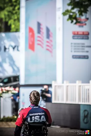 During the National Anthem at the medal ceremony. - PHOTO COURTESY OF USA ARCHERY