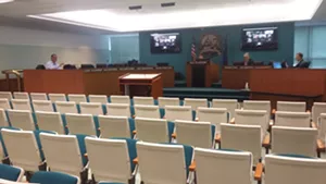 Council chambers were nearly empty Tuesday as most aldermen attended electronically. - PHOTO BY BRUCE RUSHTON