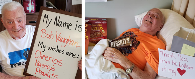 Bob Vaughan with his list of wishes, which were granted as shown in the photo on the right. - COURTESY OF LEWIS MEMORIAL CHRISTIAN VILLAGE
