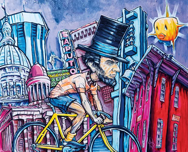 “Velolincolnlandia,” by Springfield artist Jeff Williams, graced the cover of the Illinois Times 2015 Capital City Visitor.