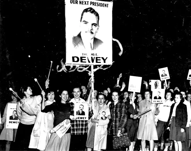 MacMurray College women holding Dewey for President signs in 1945. - PHOTOS COURTESY MACMURRAY COLLEGE.