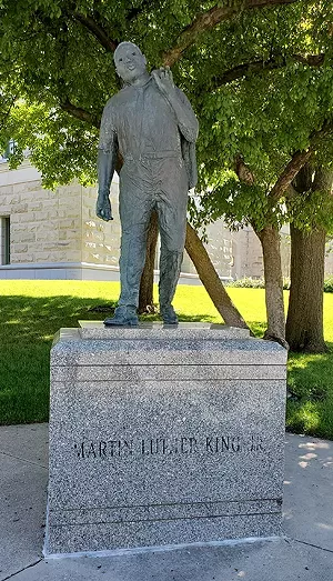 Some advocates say the Martin Luther King Jr. statue deserves more prominent placement and better upkeep. - PHOTOS BY RACHEL OTWELL