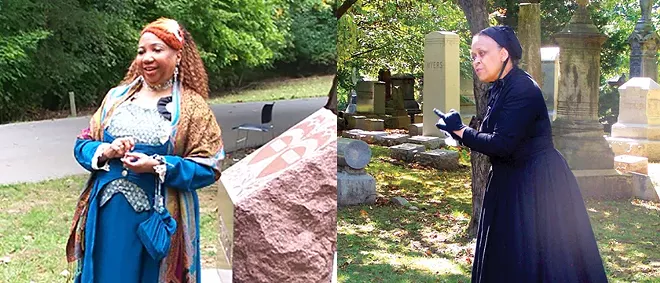 (Left) Roni Betts portraying Martha Hicklin at the 2018 Sangamon County Historical Society Cemetery Walk. (Right) Connie McGee portraying her ancestor, Leanna Donnegan Knox, during the 2016 Cemetery Walk. - PHOTOS COURTESY SANGAMON COUNTY HISTORICAL SOCIETY