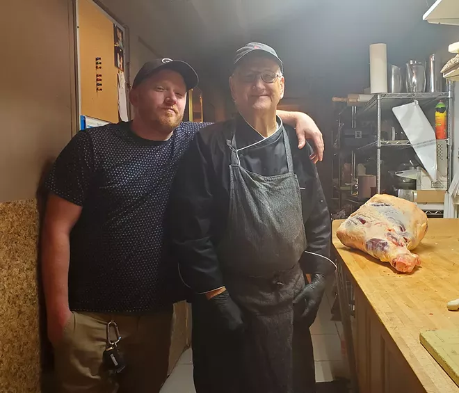 Jordan Coffey ran American Harvest Eatery which Augie Mrozowski was a partner in. This photo was taken as Mrozowski butchered his last cow for Augie's Front Burner. - PHOTO COURTESY AUGIE MROZOWSKI