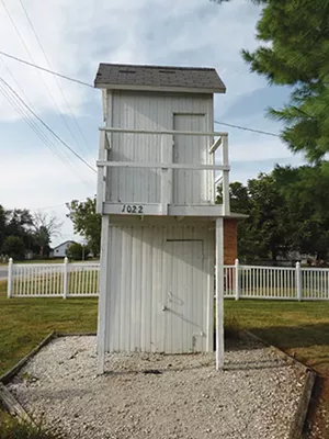 Illinois’ tallest outhouse, a two-story structure, is in Gays, a Moultrie County village. The privy has a false wall to protect the downstairs user from an upstairs one. - PHOTO BY BRENT BOHLEN