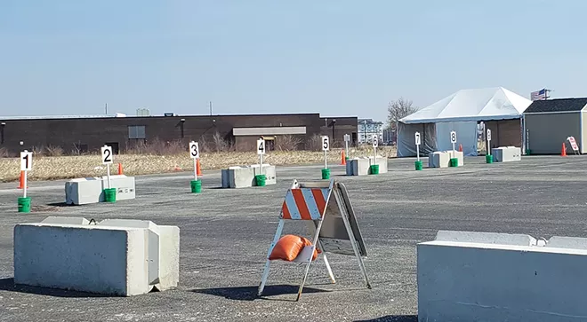 Parking spots designated for those awaiting leftover shots at the SCDPH vaccine clinic on South Grand Avenue East. - PHOTO BY RACHEL OTWELL