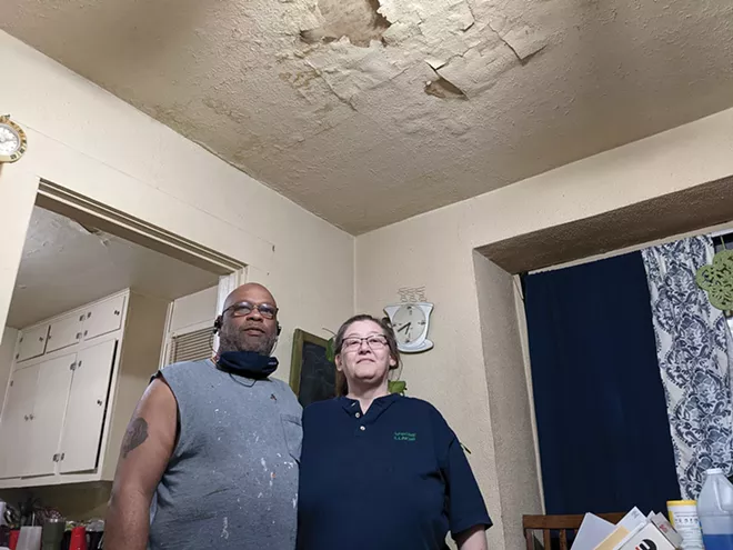 Rickie and Emily White say pandemic has precluded them from paying rent for a leaky house on Lowell Avenue. - PHOTOS BY BRUCE RUSHTON