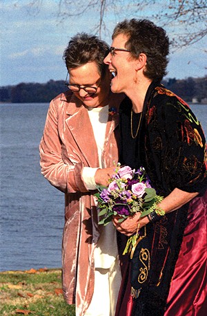 Jill Grove and Carol Corgan held a small outdoor wedding on a warm November day. - PHOTO COURTESY OF JILL GROVE