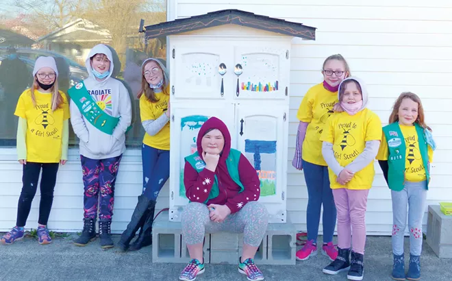 Girl Scout Troop #6318, from left to right: Lucy Derman, Nea Lael-Wolf, Sylvia Reynolds, Keyra Schmidt, Ava Peña, Izabella Peña and Maizie Peebles.