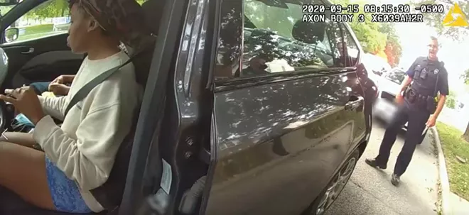 Officer Davis's body camera footage appears to show Officer Warnisher in the background telling Davis to remove Smylie from her car, less than 10 seconds after Davis begins speaking with her. - CREDIT: SPRINGFIELD POLICE DEPARTMENT, SCREENSHOT BY ILLINOIS TIMES