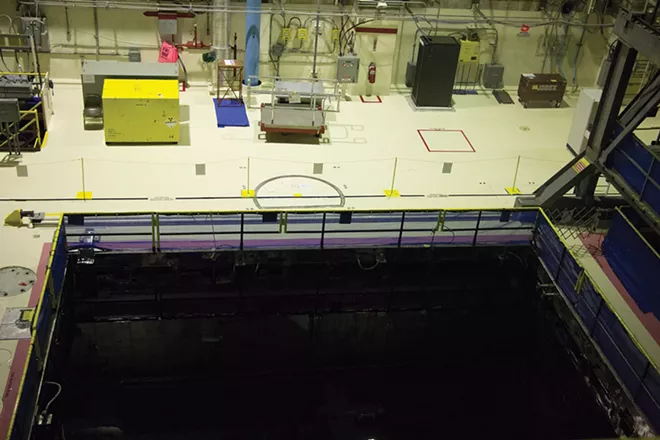 The spent fuel pool at the Clinton nuclear power station holds depleted uranium fuel rods, which are highly radioactive and will remain so for thousands of years. With 10,000 metric tons, Illinois holds more of this high-level nuclear waste than any other state. - PHOTO BY PATRICK YEAGLE