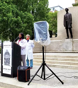 Barra Madden, a student at SIU School of Medicine in Springfield, told - attendees at the May 15 mental health rally that there is a need to raise awareness and promote change regarding mental health services. - PHOTO BY RACHEL OTWELL