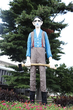 "The Rail Splitter," a statue of Abraham Lincoln in front of the Illinois Expo Building, has been masked as a reminder of COVID precautions. - PHOTO BY MEREDITH HOWARD