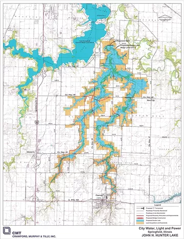 A drafted map shows the proposed Hunter Lake to the right of Lake Springfield. - CREDIT: PUBLIC DOMAIN, CWLP.COM