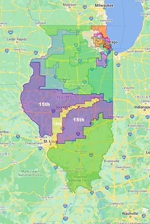 The new congressional map divides Sangamon County between the Democrat-heavy 13th - Congressional District and the 15th Congressional District, which will favor Republicans.