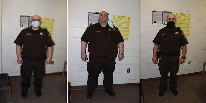 Officer Scott Meyer, left, wrote in a written statement that he put his weight on Jaimeson Cody's back while the inmate was prone. Sgt. Earl Grigsby, middle, said in a written statement that he laid on Cody's legs and also deployed a Taser. Correctional officer Kyle Meyer, right, wrote that he deployed a Taser and helped get Cody's arms behind his back for cuffing. None of the guards would answer questions from Illinois State Police. Cody died from asphyxiation caused by restraint, according to the Sangamon County coroner’s office.