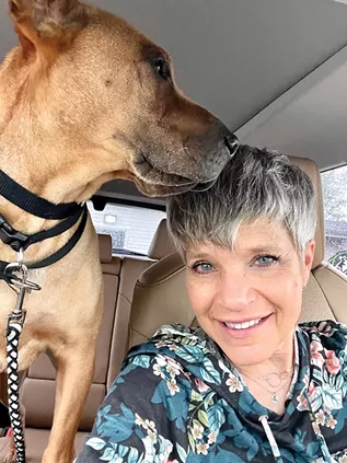 This selfie was taken July 31, 2021, two weeks before we were hit. It’s one of my last pictures of Rosie. - COURTESY DUSTY RHODES