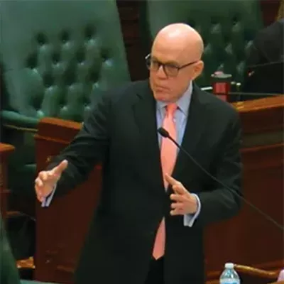 House Majority Leader Greg Harris, D-Chicago, outlines the Democrats' operating budget for the upcoming fiscal year on the House floor just before midnight on Monday, May 31.