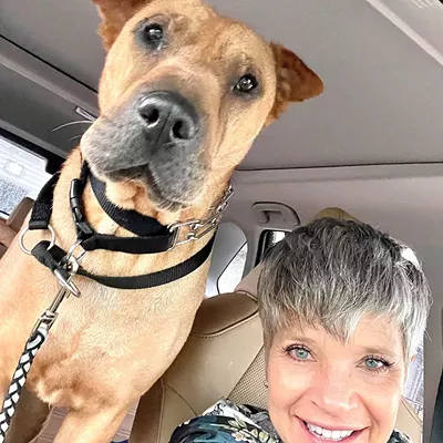 Dusty Rhodes with Rosie, the dog she called her best friend.