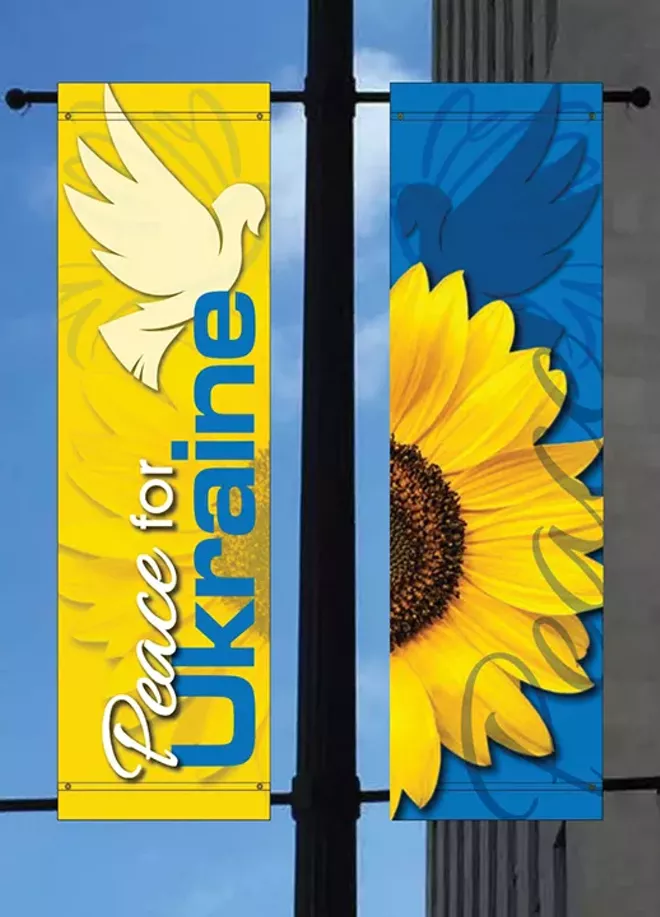 Peace for Ukraine banners downtown - Vimarsana News